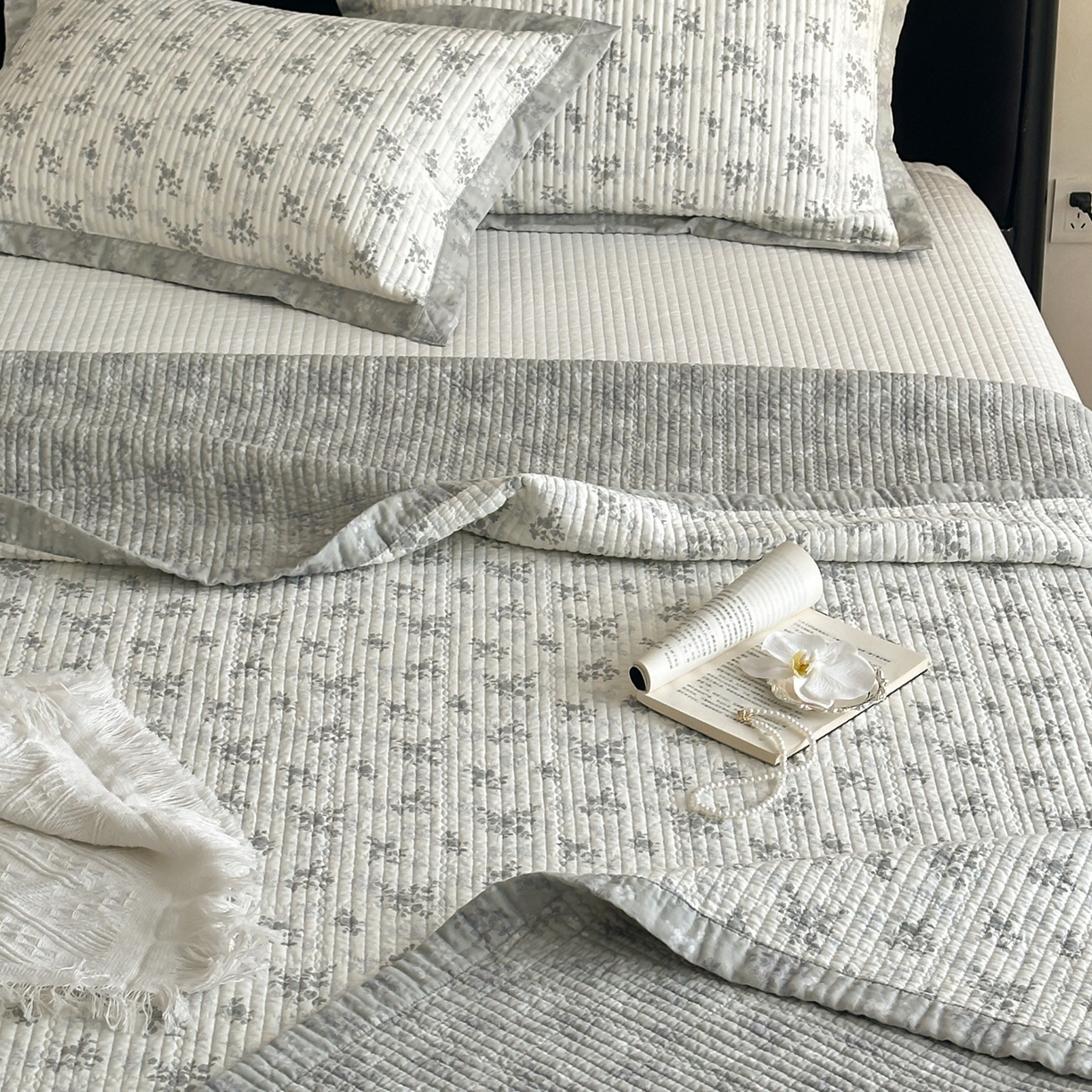 91家纺网 家纺一手货源 找家纺 床盖工厂店 2026春夏新款双面100%全棉填充棉花床盖三件套 安然