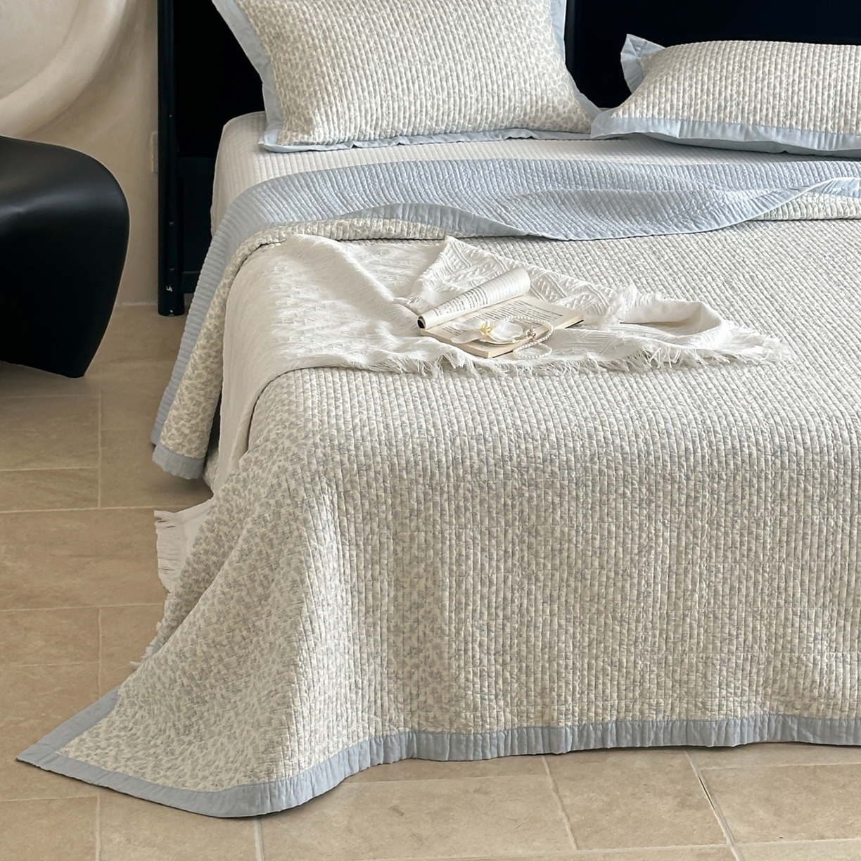 91家纺网 家纺一手货源 找家纺 床盖工厂店 2026春夏新款双面100%全棉填充棉花床盖三件套 半壶纱