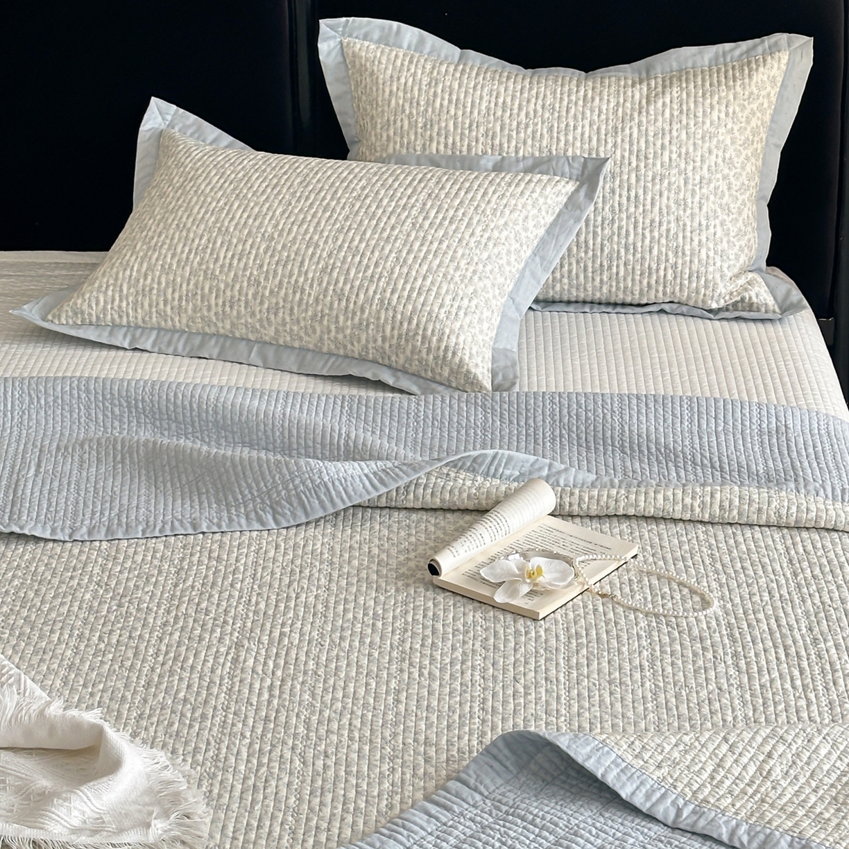 91家纺网 家纺一手货源 找家纺 床盖工厂店 2026春夏新款双面100%全棉填充棉花床盖三件套 半壶纱