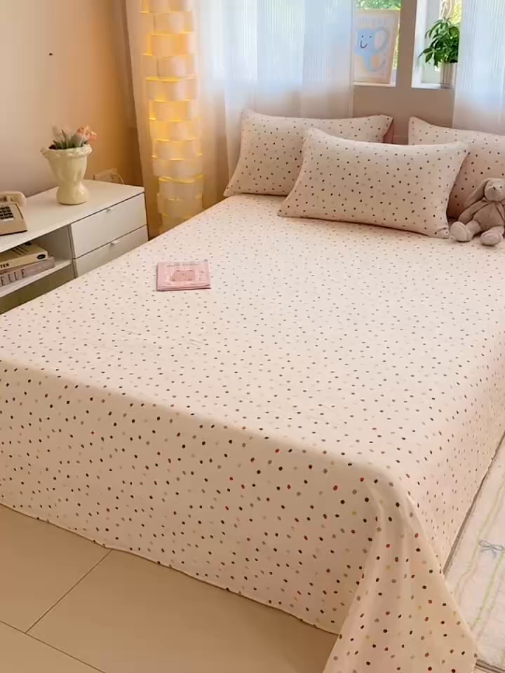 91家纺网 家纺一手货源 找家纺 丽美人家纺 2026新款A类皱皱双层纱印花单床单床单单件 彩色波点