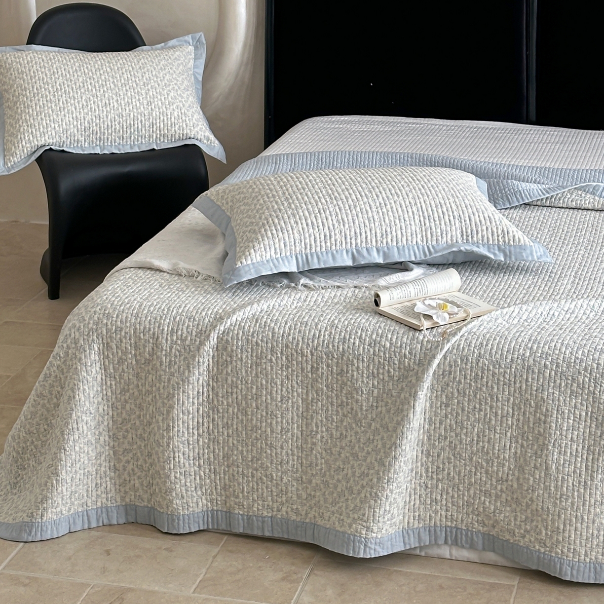 91家纺网 家纺一手货源 找家纺 床盖工厂店 2026春夏新款双面100%全棉填充棉花床盖三件套 半壶纱