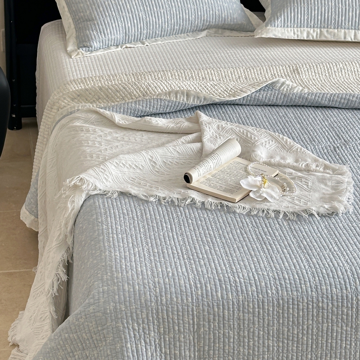 床盖工厂店 2026春夏新款双面100%全棉填充棉花床盖三件套 花千束