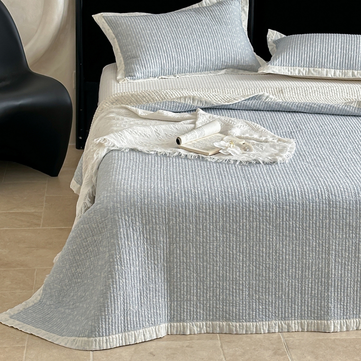 91家纺网 家纺一手货源 找家纺 床盖工厂店 2026春夏新款双面100%全棉填充棉花床盖三件套 花千束