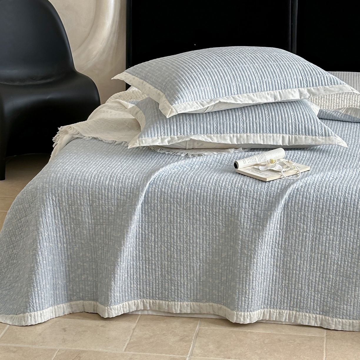 91家纺网 家纺一手货源 找家纺 床盖工厂店 2026春夏新款双面100%全棉填充棉花床盖三件套 花千束