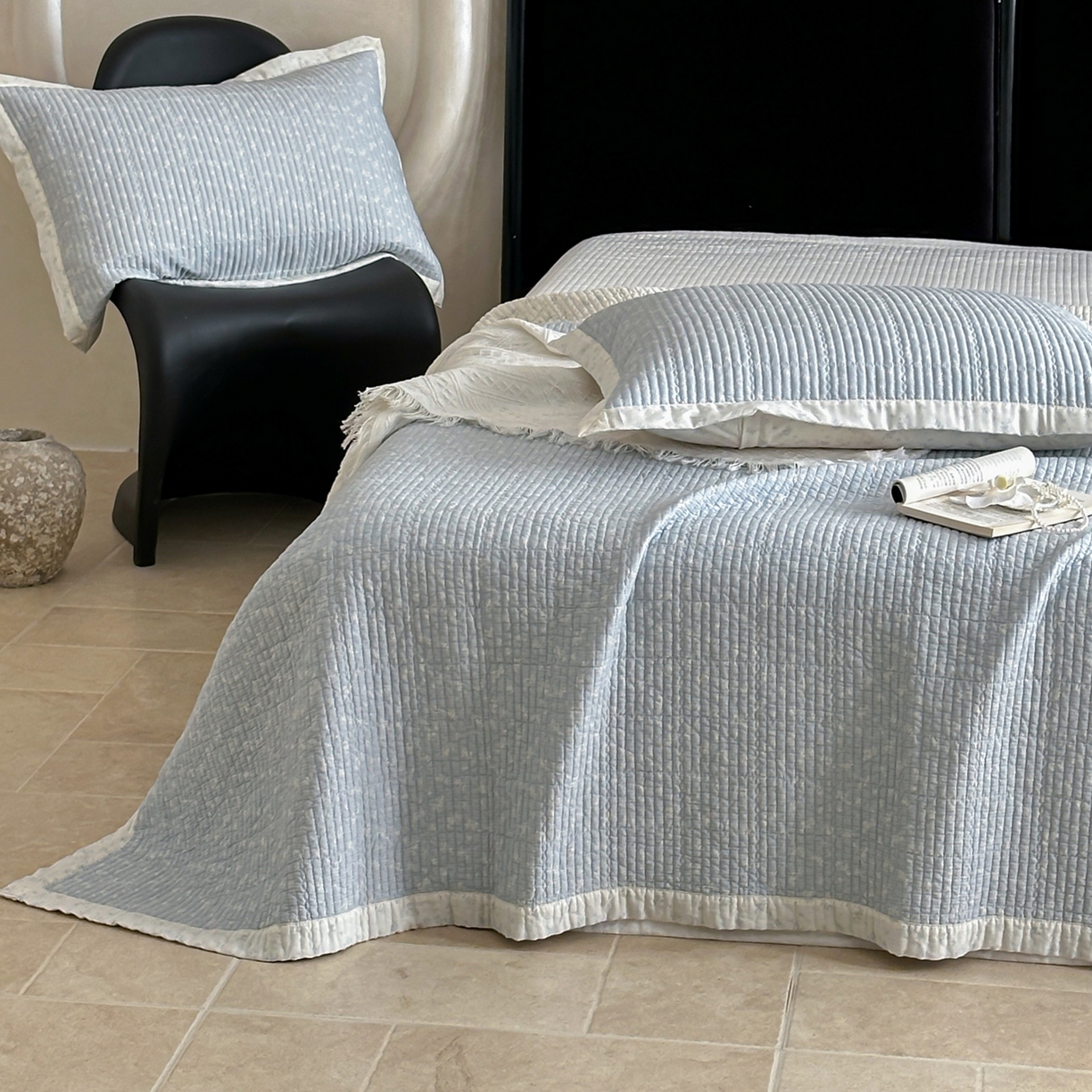 91家纺网 家纺一手货源 找家纺 床盖工厂店 2026春夏新款双面100%全棉填充棉花床盖三件套 花千束