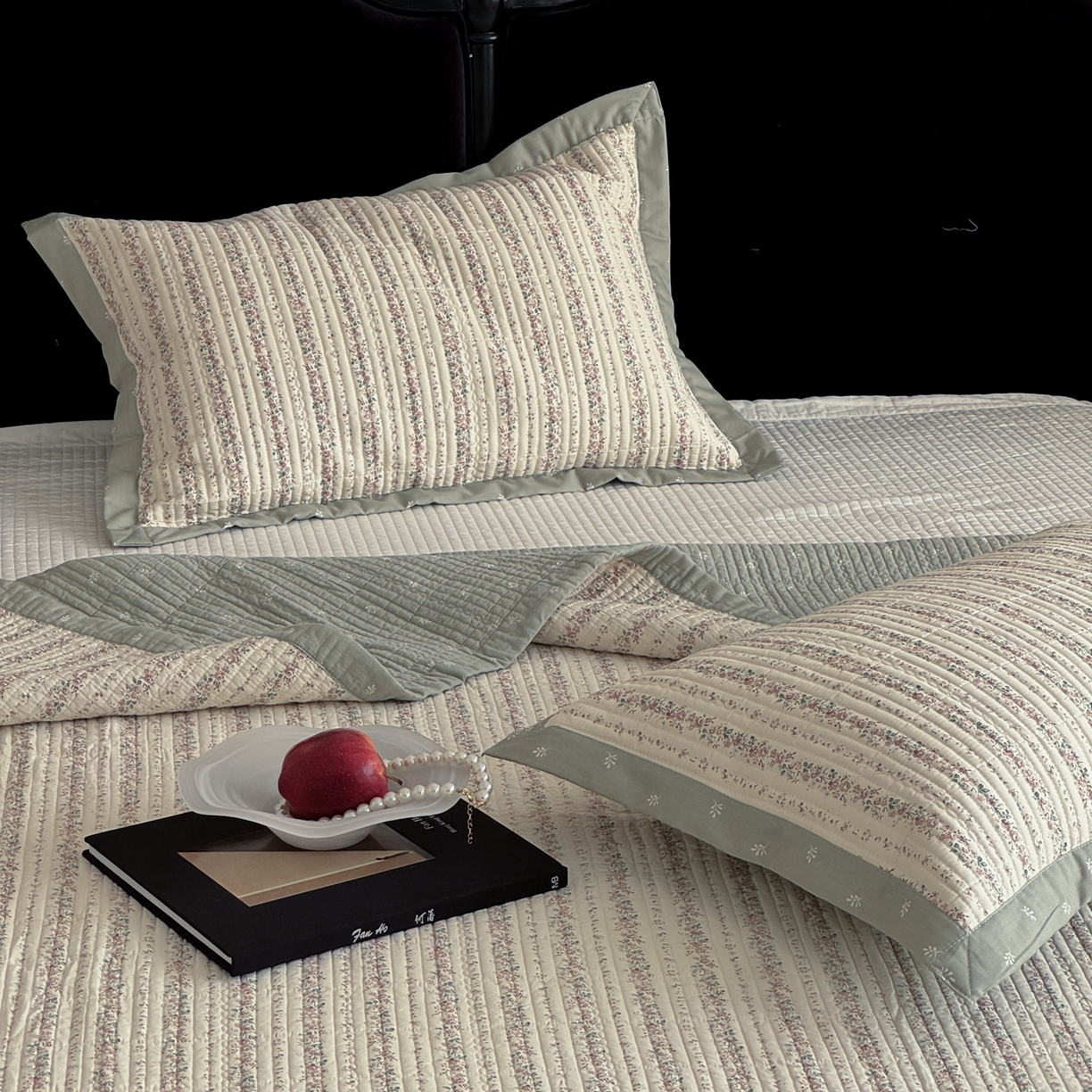 91家纺网 家纺一手货源 找家纺 床盖工厂店 2026春夏新款双面100%全棉填充棉花床盖三件套 可云