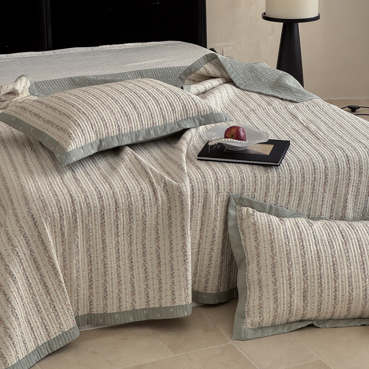 91家纺网 家纺一手货源 找家纺 床盖工厂店 2026春夏新款双面100%全棉填充棉花床盖三件套 可云