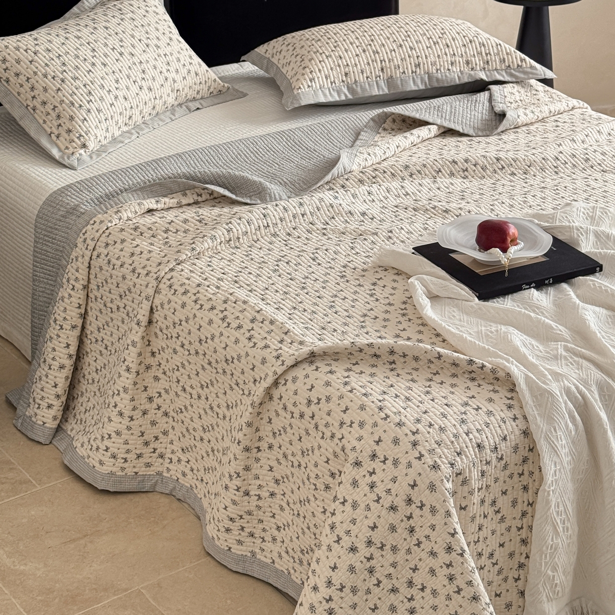 床盖工厂店 2026春夏新款双面100%全棉填充棉花床盖三件套 风筝误