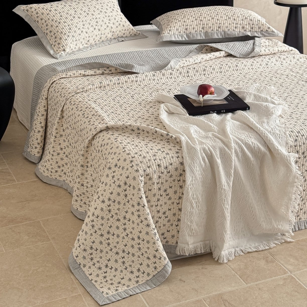 91家纺网 家纺一手货源 找家纺 床盖工厂店 2026春夏新款双面100%全棉填充棉花床盖三件套 风筝误