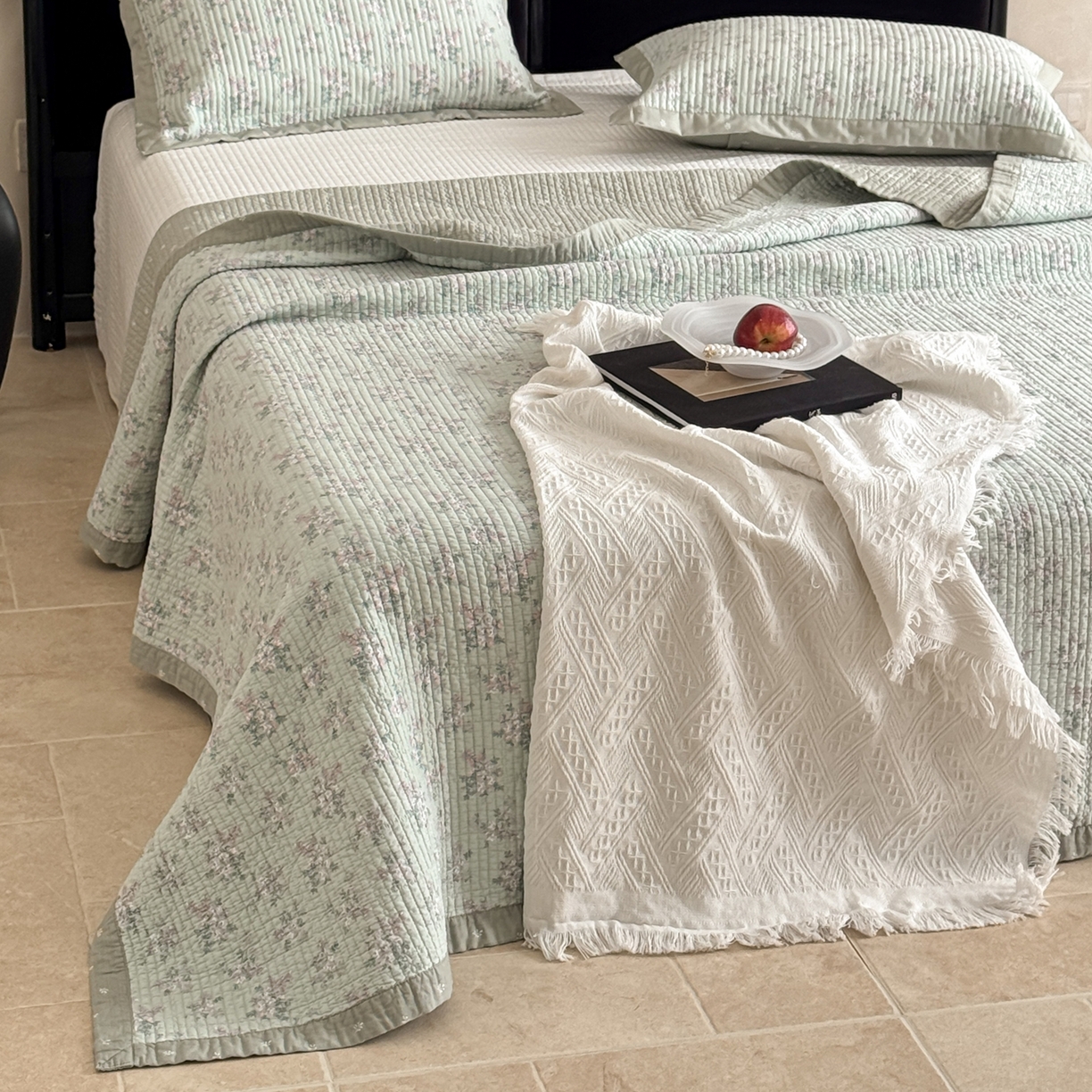 91家纺网 家纺一手货源 找家纺 床盖工厂店 2026春夏新款双面100%全棉填充棉花床盖三件套 丽莎