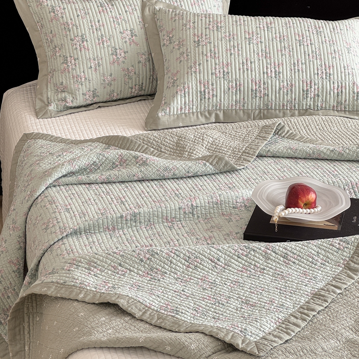 91家纺网 家纺一手货源 找家纺 床盖工厂店 2026春夏新款双面100%全棉填充棉花床盖三件套 丽莎