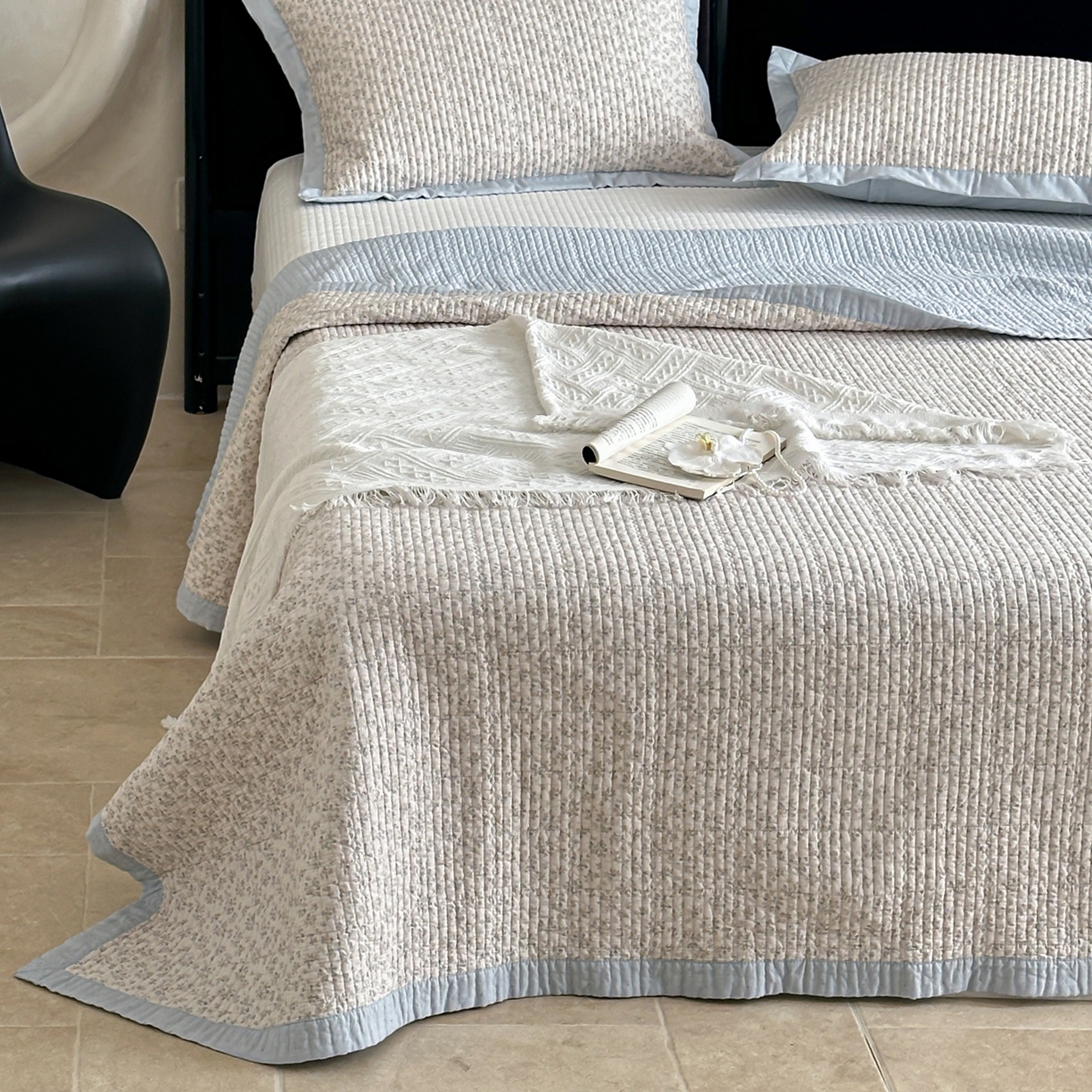 91家纺网 家纺一手货源 找家纺 床盖工厂店 2026春夏新款双面100%全棉填充棉花床盖三件套 流苏