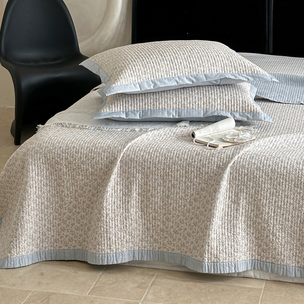 91家纺网 家纺一手货源 找家纺 床盖工厂店 2026春夏新款双面100%全棉填充棉花床盖三件套 流苏