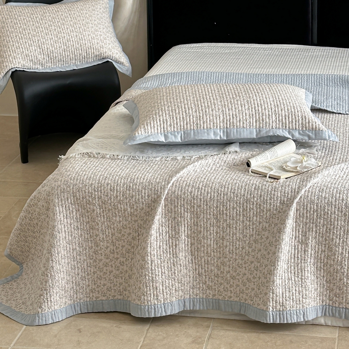 91家纺网 家纺一手货源 找家纺 床盖工厂店 2026春夏新款双面100%全棉填充棉花床盖三件套 流苏