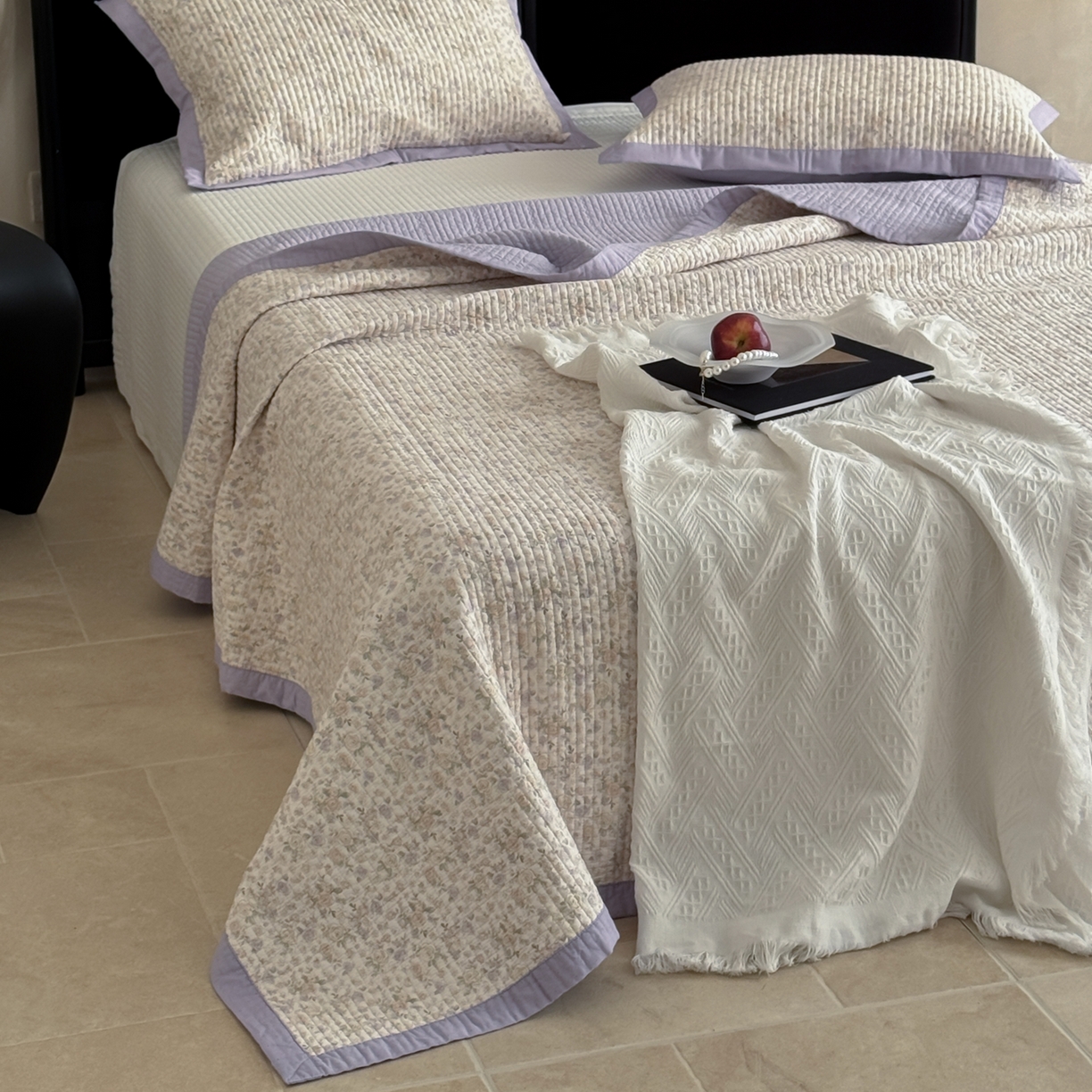 91家纺网 家纺一手货源 找家纺 床盖工厂店 2026春夏新款双面100%全棉填充棉花床盖三件套 露华浓