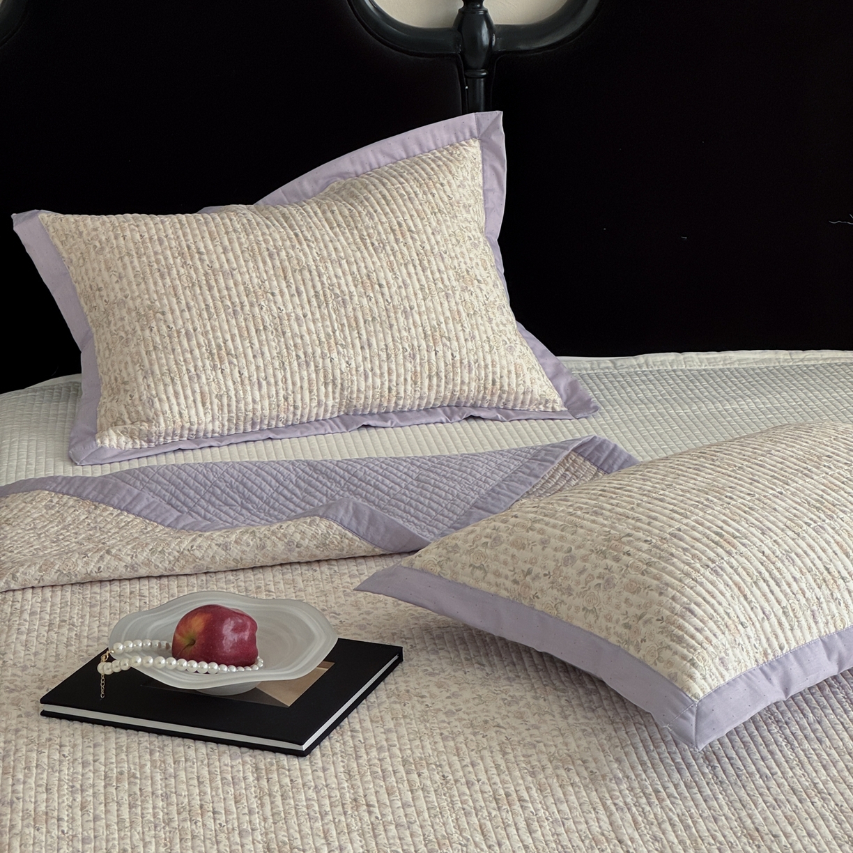 91家纺网 家纺一手货源 找家纺 床盖工厂店 2026春夏新款双面100%全棉填充棉花床盖三件套 露华浓