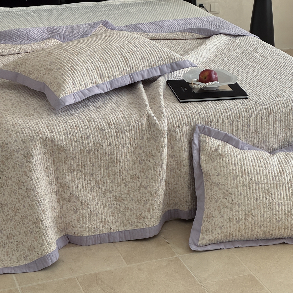 91家纺网 家纺一手货源 找家纺 床盖工厂店 2026春夏新款双面100%全棉填充棉花床盖三件套 露华浓