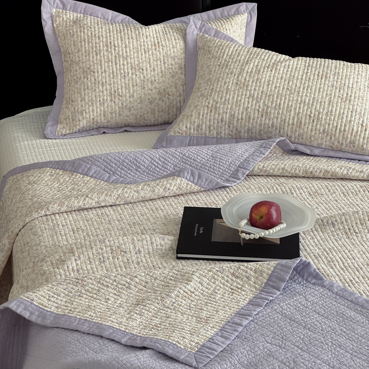 91家纺网 家纺一手货源 找家纺 床盖工厂店 2026春夏新款双面100%全棉填充棉花床盖三件套 露华浓