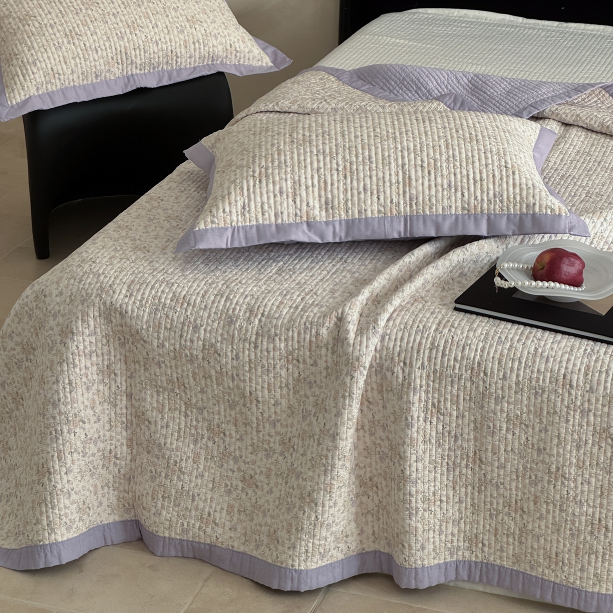 91家纺网 家纺一手货源 找家纺 床盖工厂店 2026春夏新款双面100%全棉填充棉花床盖三件套 露华浓