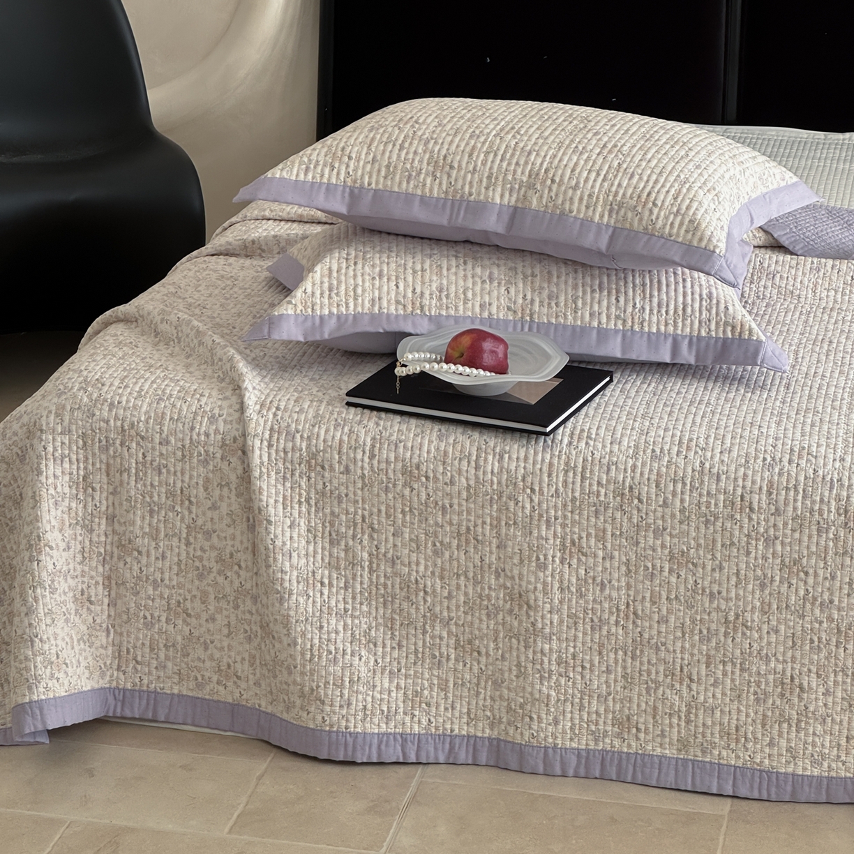 91家纺网 家纺一手货源 找家纺 床盖工厂店 2026春夏新款双面100%全棉填充棉花床盖三件套 露华浓