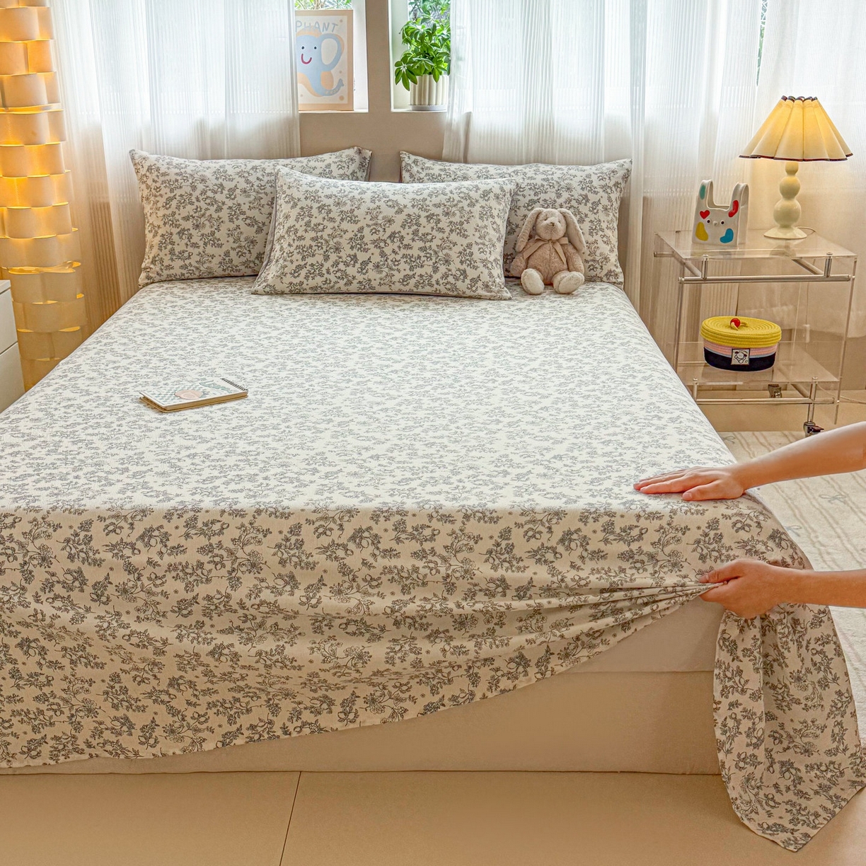 91家纺网 家纺一手货源 找家纺 丽美人家纺 2026新款A类皱皱双层纱印花单床单床单单件 花开漫漫