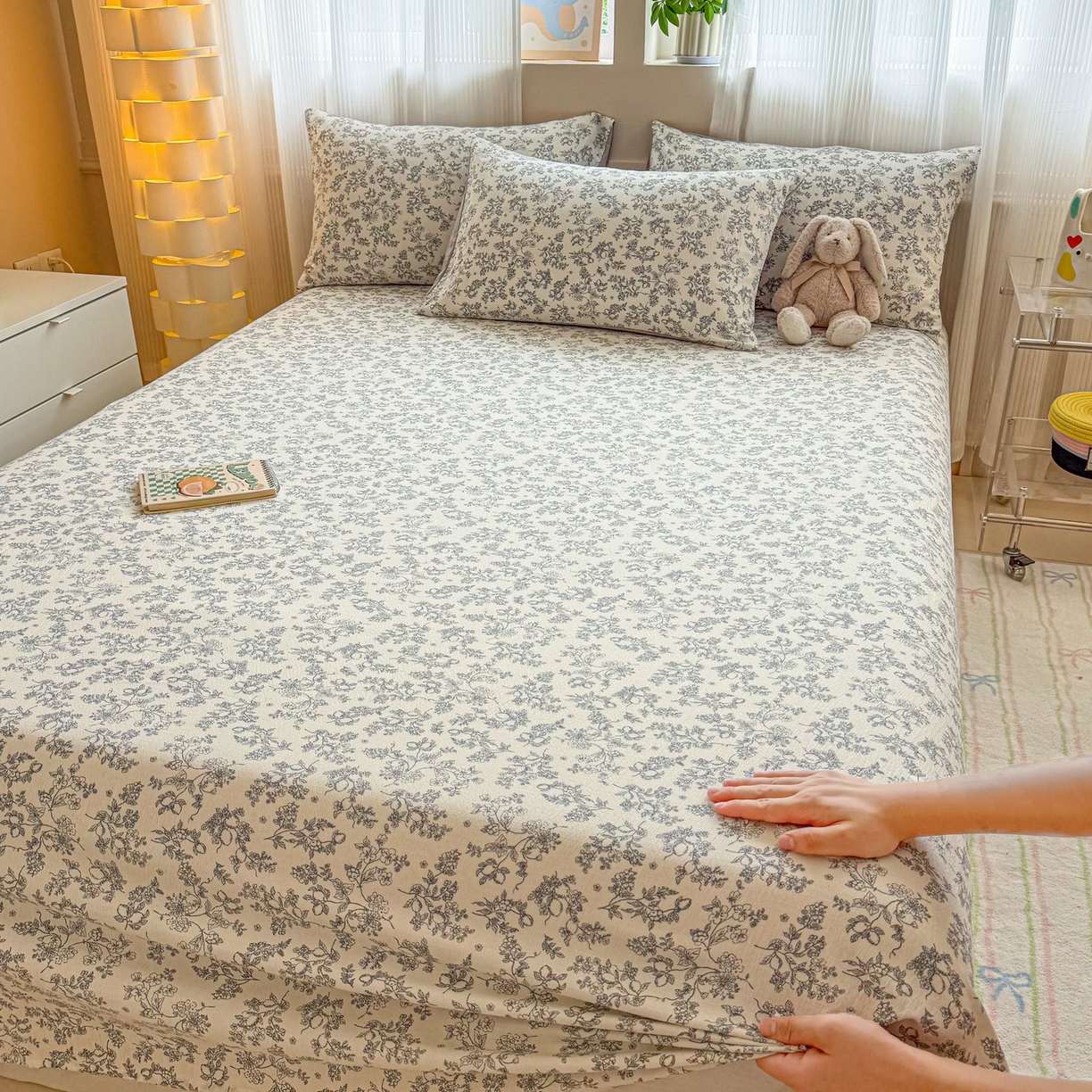 91家纺网 家纺一手货源 找家纺 丽美人家纺 2026新款A类皱皱双层纱印花单床单床单单件 花开漫漫