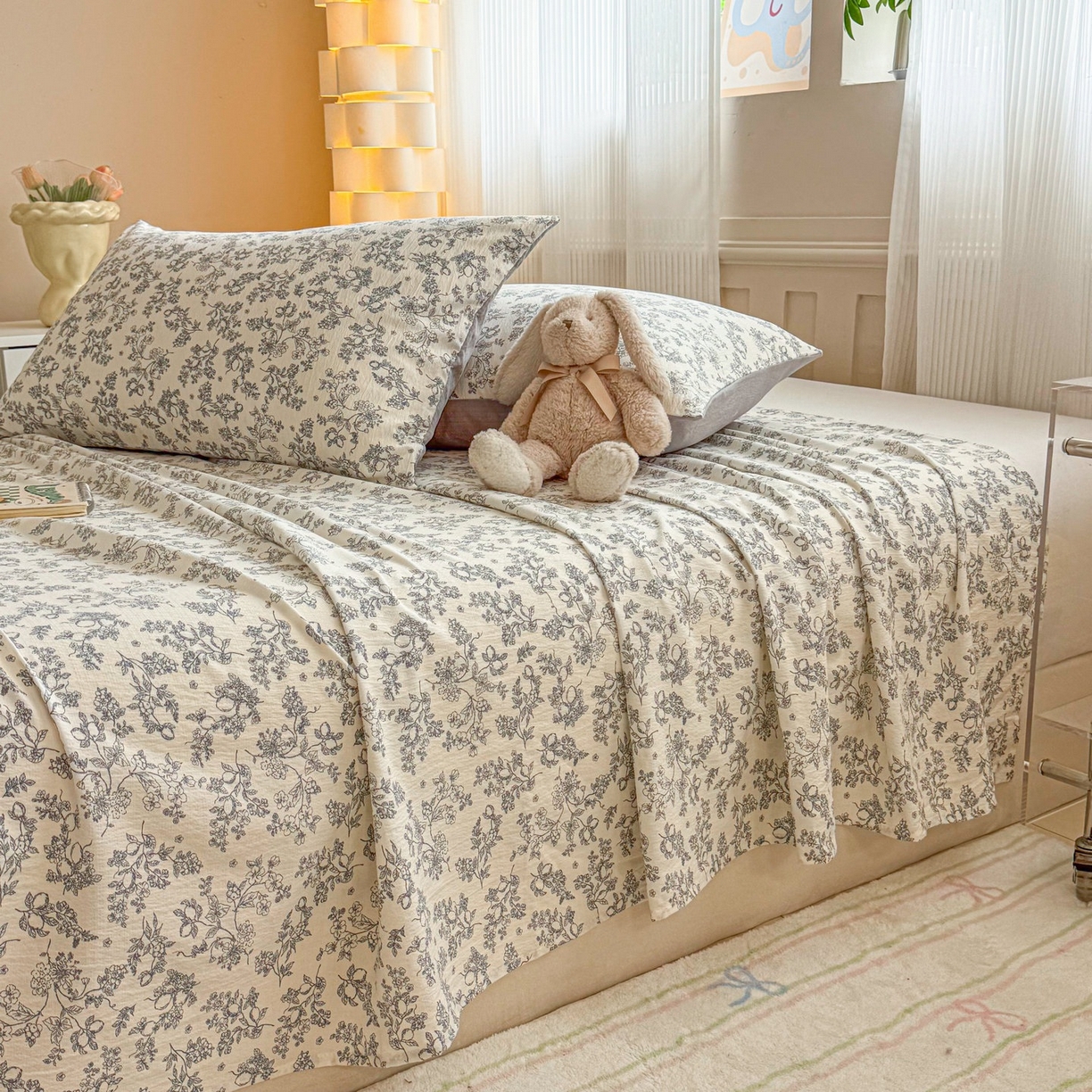 91家纺网 家纺一手货源 找家纺 丽美人家纺 2026新款A类皱皱双层纱印花单床单床单单件 花开漫漫