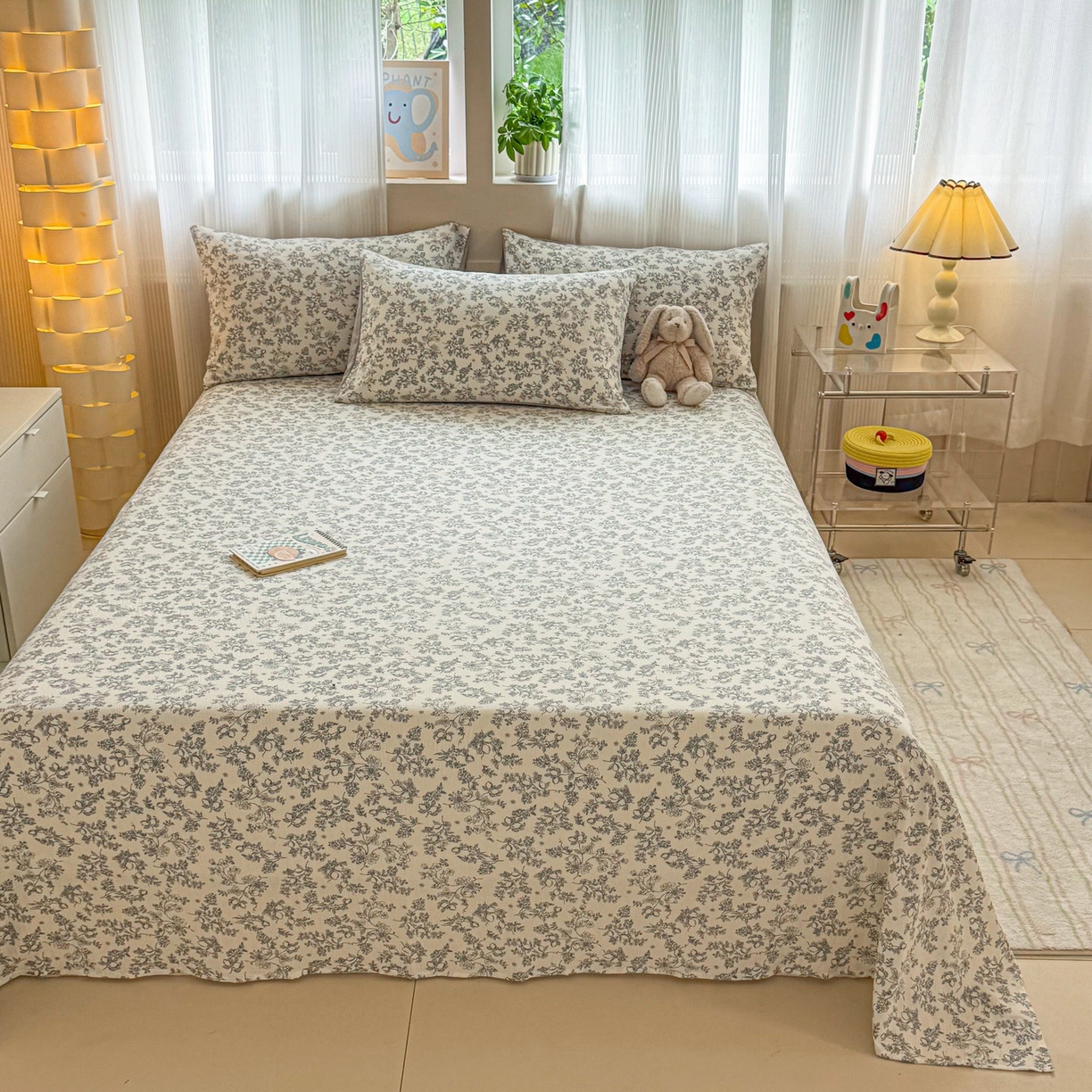 91家纺网 家纺一手货源 找家纺 丽美人家纺 2026新款A类皱皱双层纱印花单床单床单单件 花开漫漫