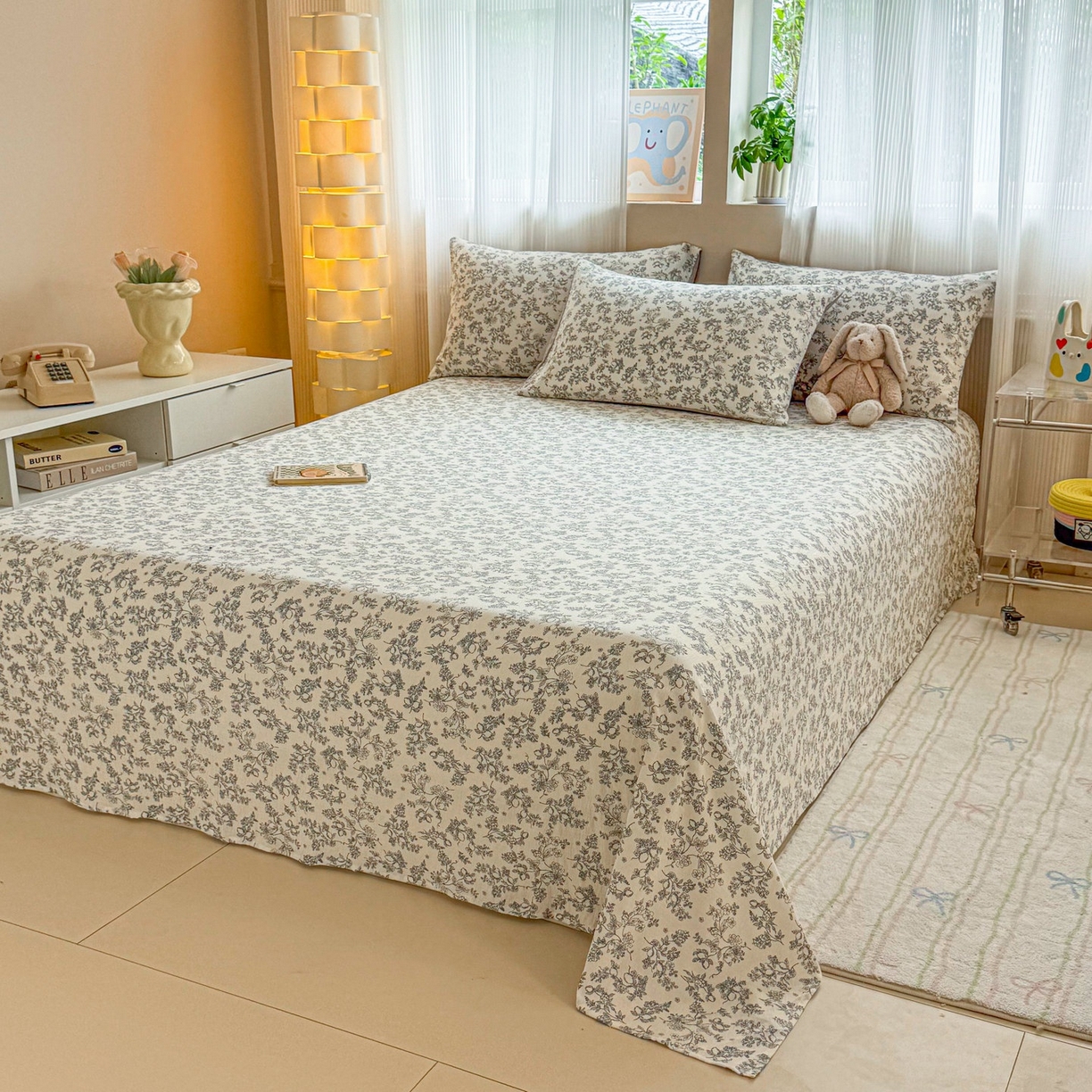 91家纺网 家纺一手货源 找家纺 丽美人家纺 2026新款A类皱皱双层纱印花单床单床单单件 花开漫漫