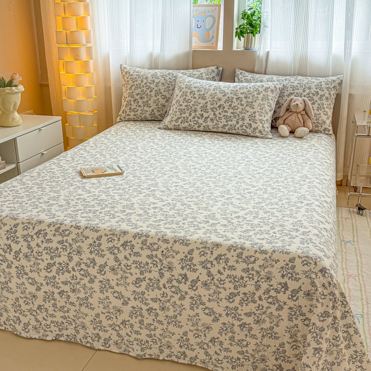 91家纺网 家纺一手货源 找家纺 丽美人家纺 2026新款A类皱皱双层纱印花单床单床单单件 花开漫漫