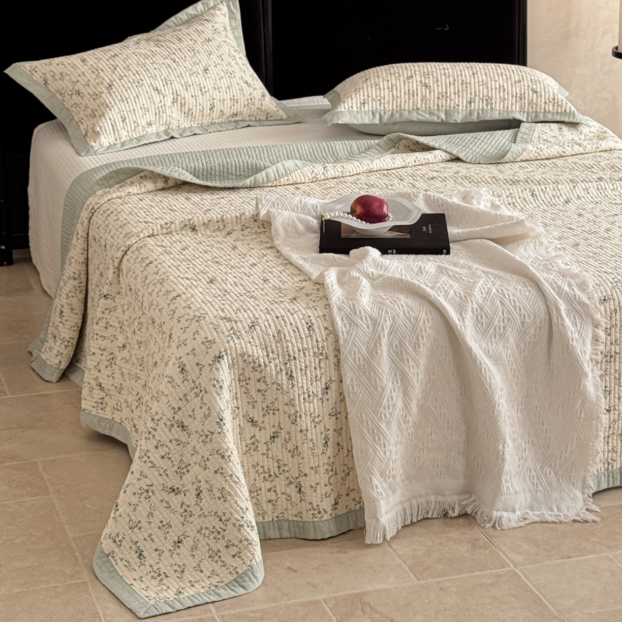 91家纺网 家纺一手货源 找家纺 床盖工厂店 2026春夏新款双面100%全棉填充棉花床盖三件套 暮色