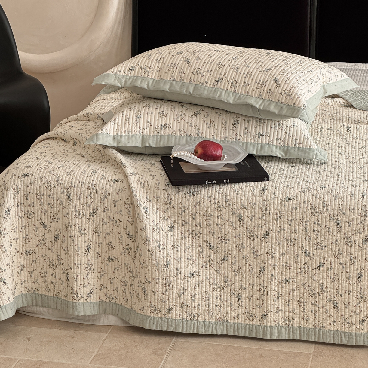 91家纺网 家纺一手货源 找家纺 床盖工厂店 2026春夏新款双面100%全棉填充棉花床盖三件套 暮色