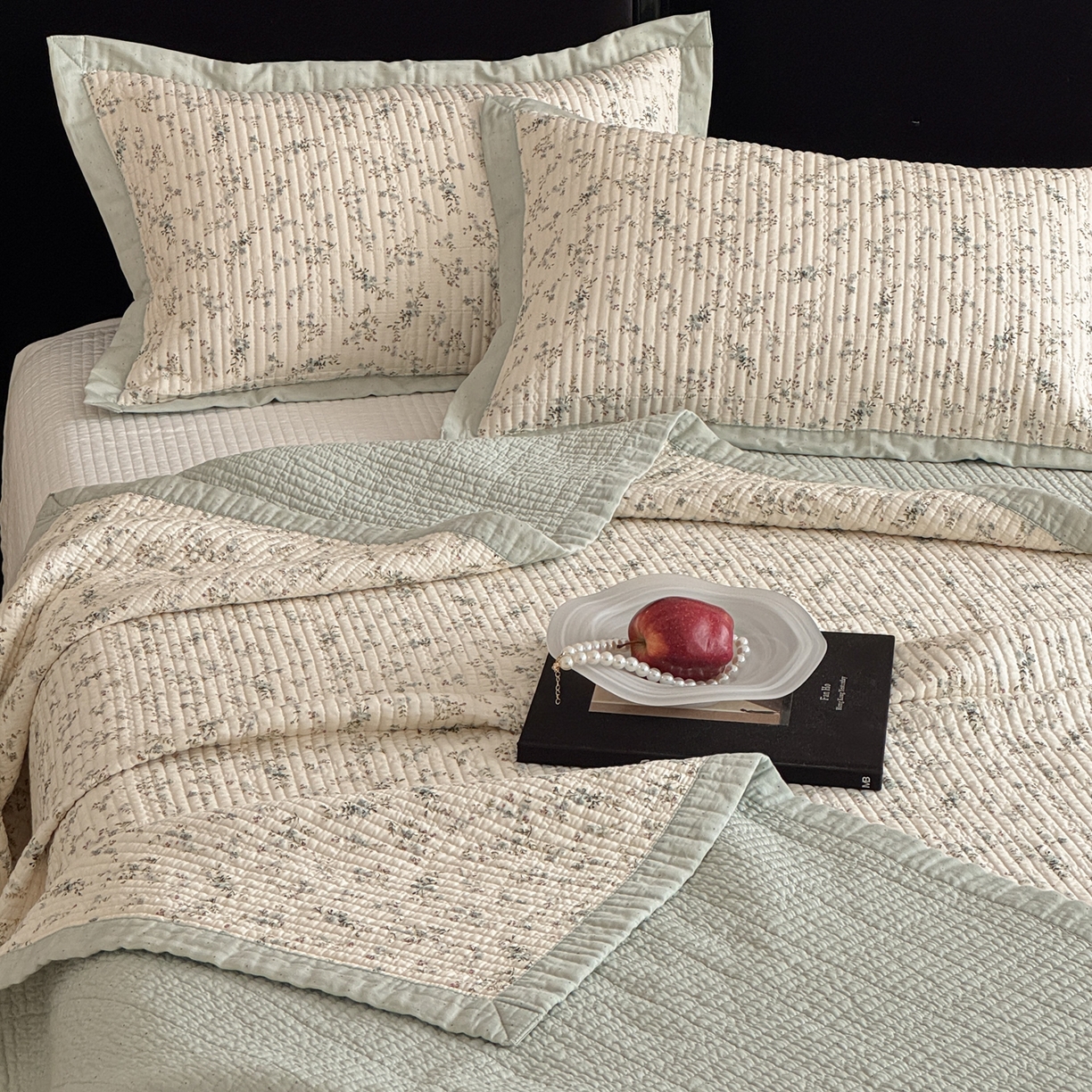 91家纺网 家纺一手货源 找家纺 床盖工厂店 2026春夏新款双面100%全棉填充棉花床盖三件套 暮色