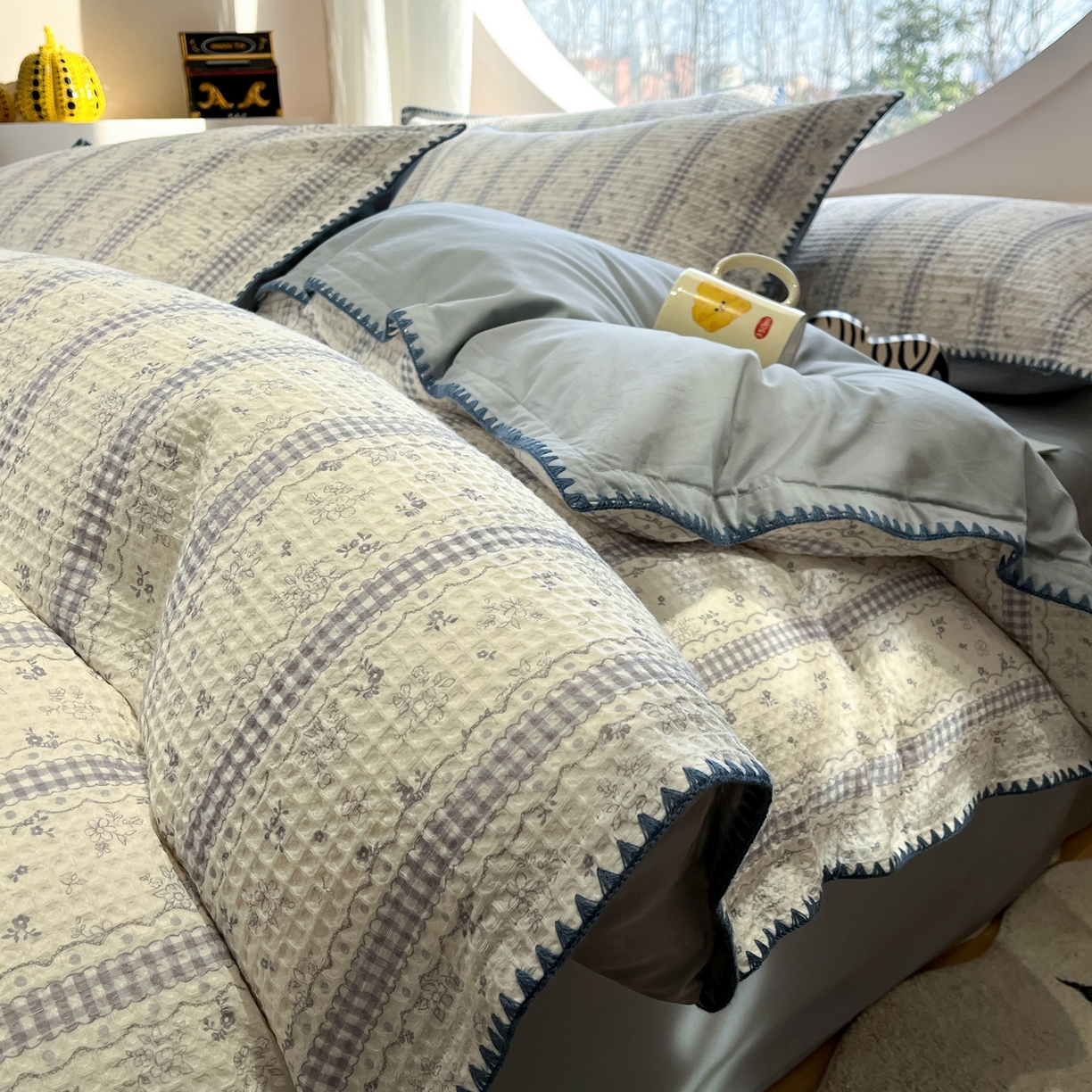 91家纺网 家纺一手货源 找家纺 （总）如一 2026新款全棉华夫格三角针工艺四件套