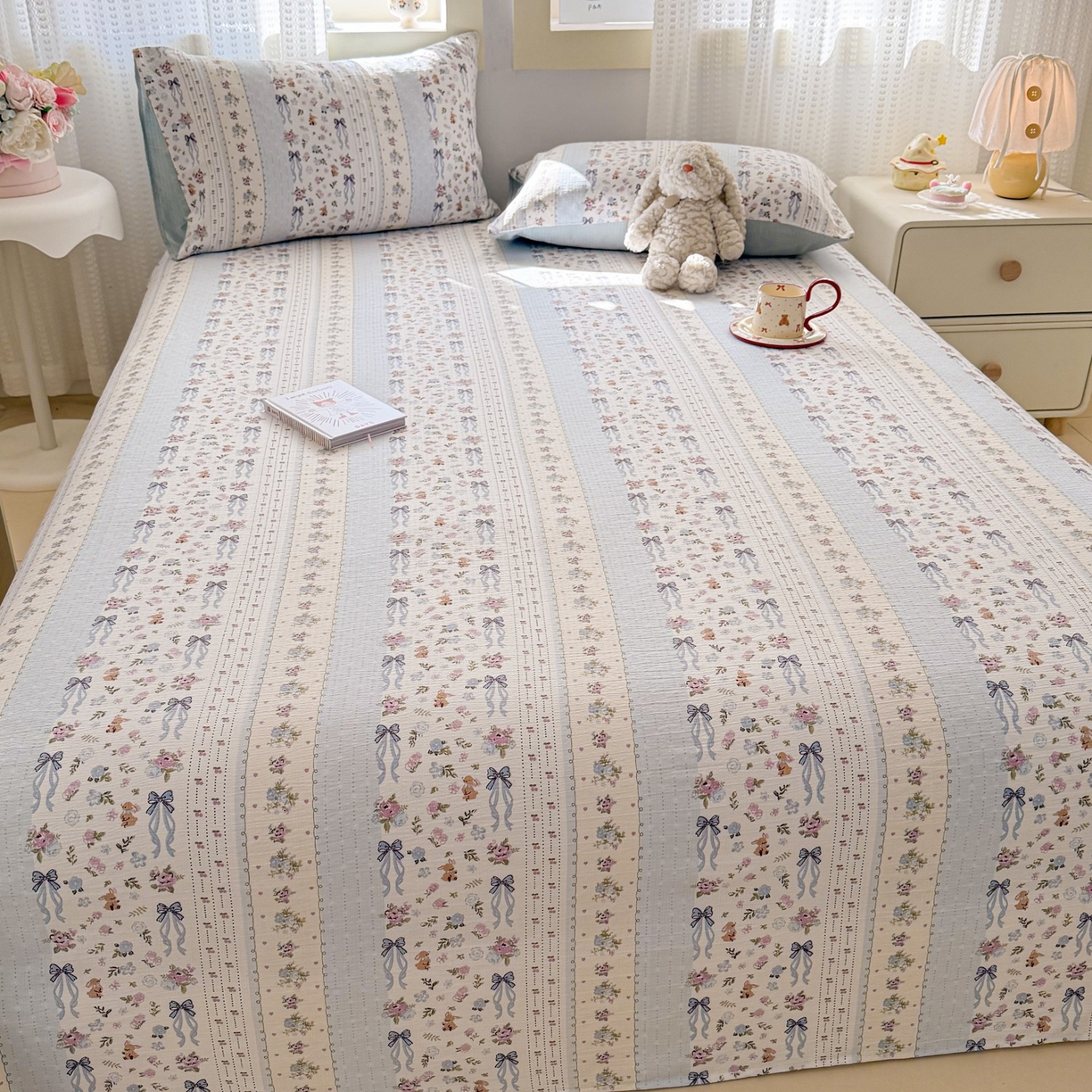 91家纺网 家纺一手货源 找家纺 丽美人家纺 2026新款A类皱皱双层纱印花单床单床单单件 花漫蝴蝶