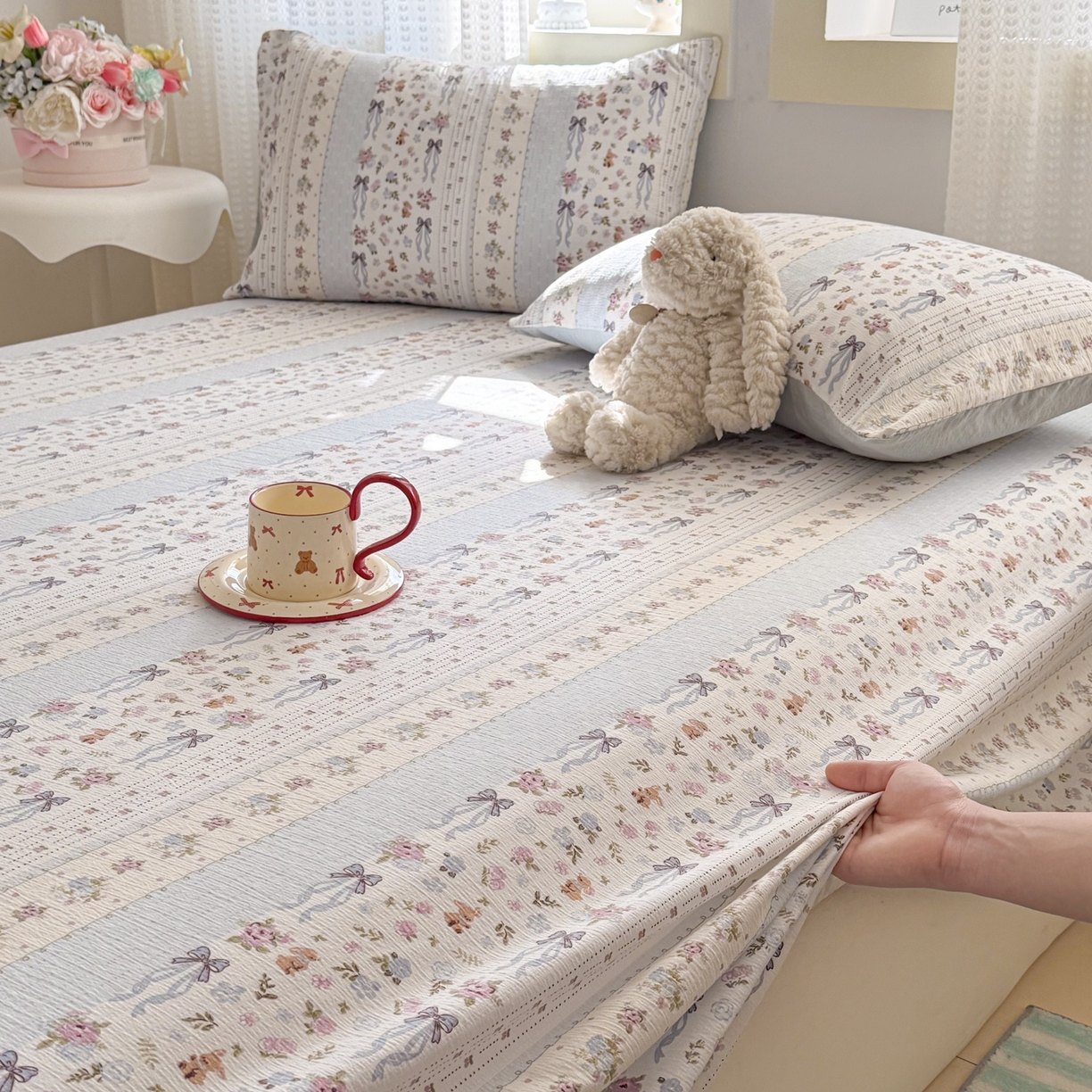 91家纺网 家纺一手货源 找家纺 丽美人家纺 2026新款A类皱皱双层纱印花单床单床单单件 花漫蝴蝶