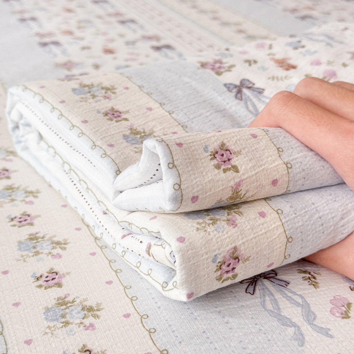 91家纺网 家纺一手货源 找家纺 丽美人家纺 2026新款A类皱皱双层纱印花单床单床单单件 花漫蝴蝶