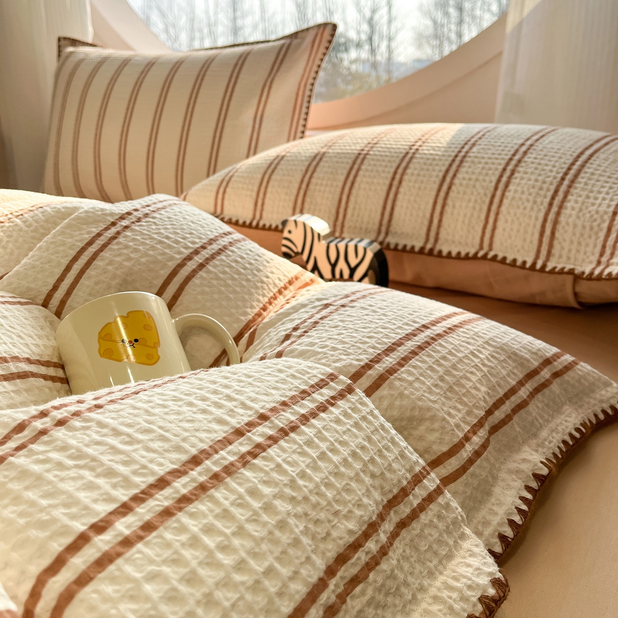 91家纺网 家纺一手货源 找家纺 如一 2026新款全棉华夫格三角针工艺四件套 风月-米