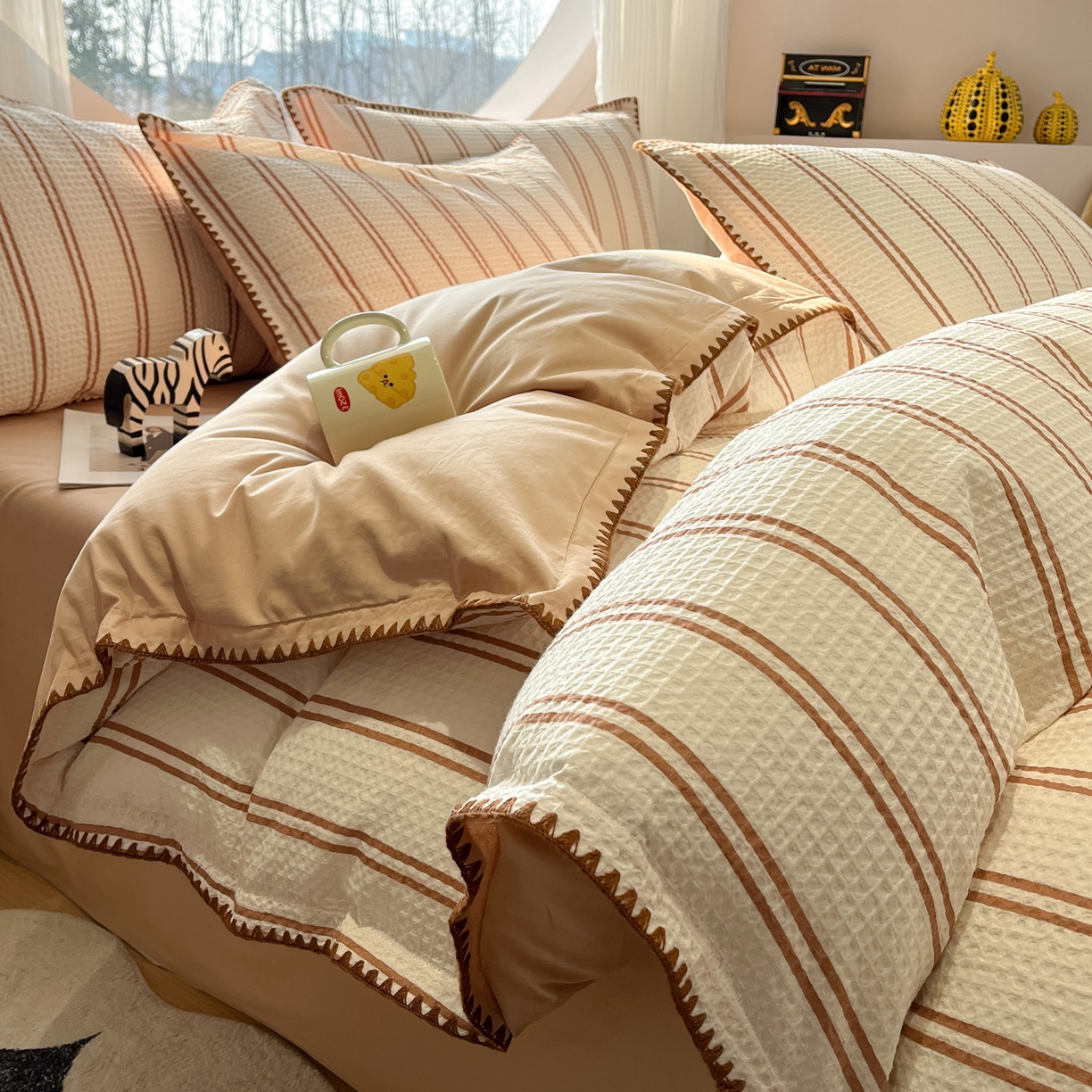 91家纺网 家纺一手货源 找家纺 如一 2026新款全棉华夫格三角针工艺四件套 风月-米