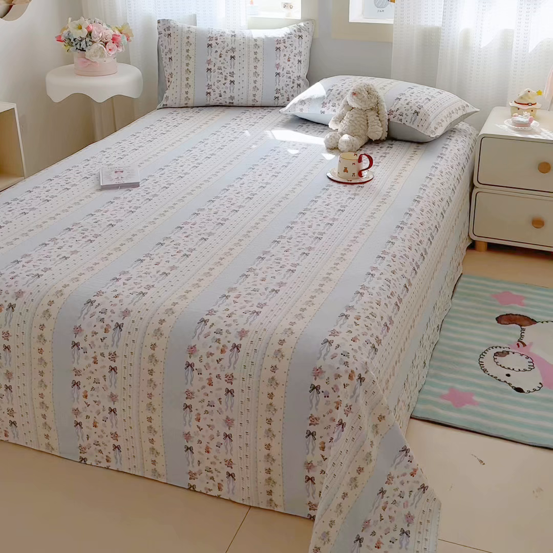 91家纺网 家纺一手货源 找家纺 丽美人家纺 2026新款A类皱皱双层纱印花单床单床单单件 花漫蝴蝶