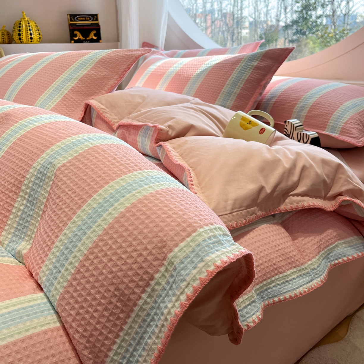 91家纺网 家纺一手货源 找家纺 （总）如一 2026新款全棉华夫格三角针工艺四件套