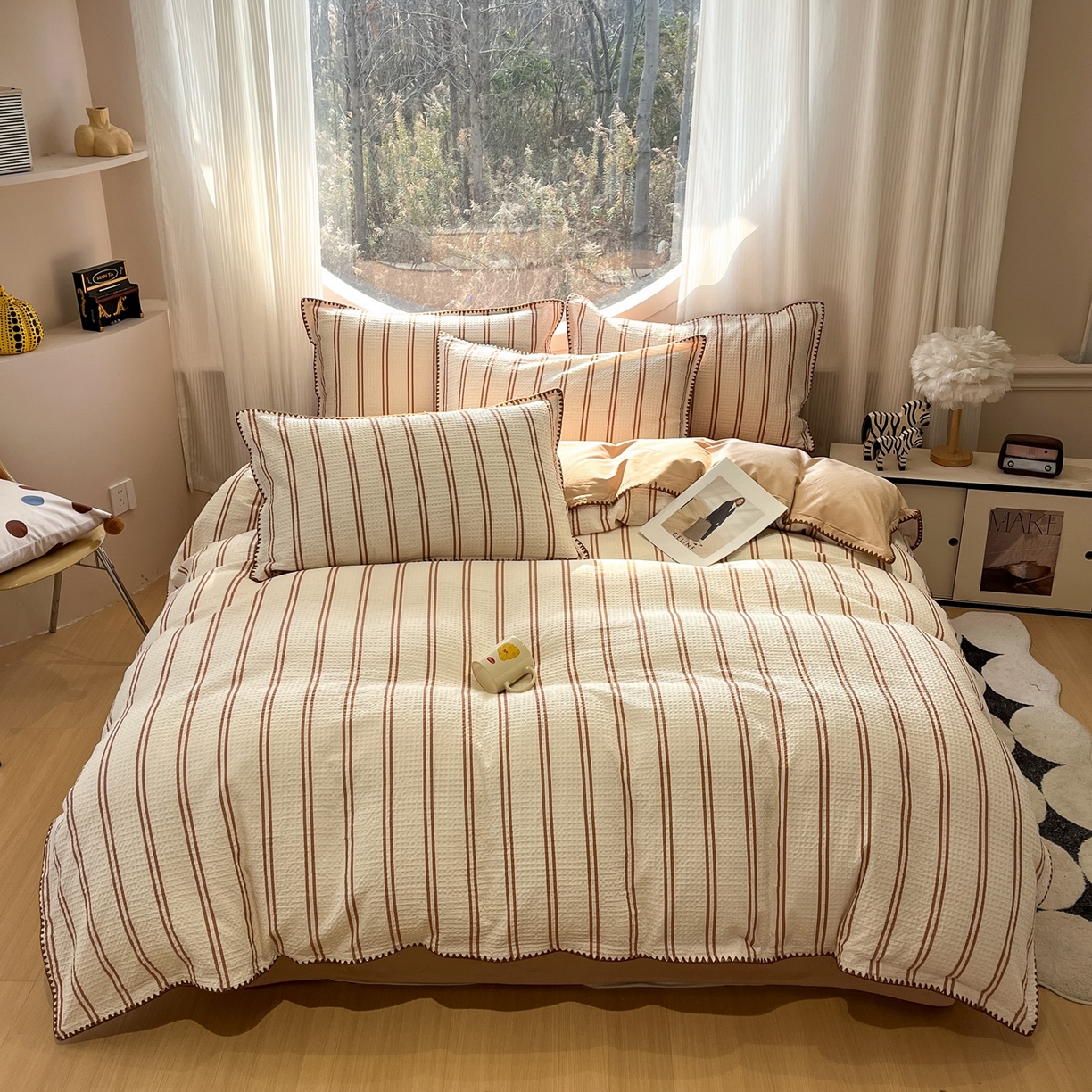 91家纺网 家纺一手货源 找家纺 如一 2026新款全棉华夫格三角针工艺四件套 风月-米