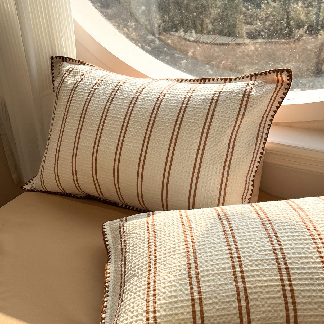 91家纺网 家纺一手货源 找家纺 如一 2026新款全棉华夫格三角针工艺四件套 风月-米