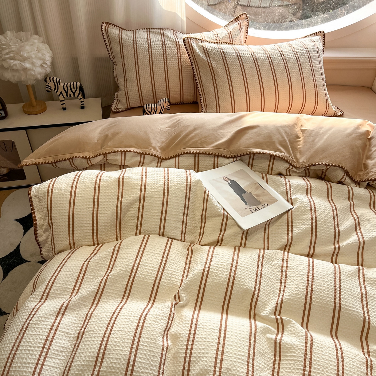 91家纺网 家纺一手货源 找家纺 如一 2026新款全棉华夫格三角针工艺四件套 风月-米