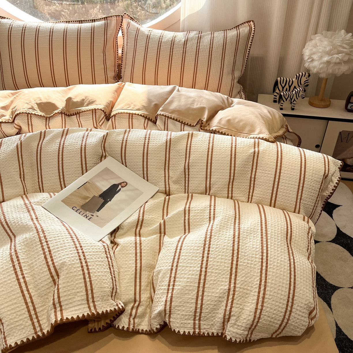 91家纺网 家纺一手货源 找家纺 如一 2026新款全棉华夫格三角针工艺四件套 风月-米