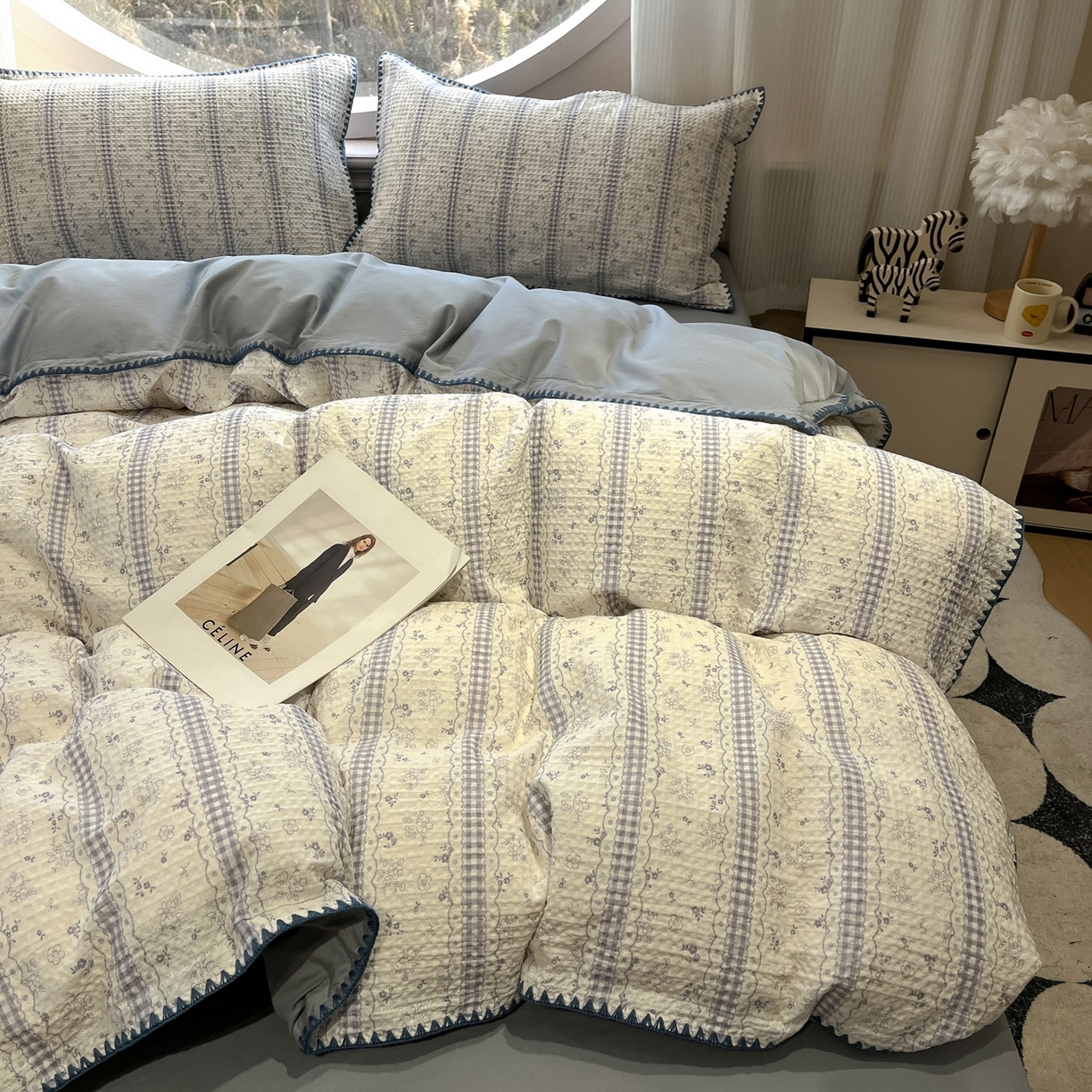 91家纺网 家纺一手货源 找家纺 如一 2026新款全棉华夫格三角针工艺四件套 泡芙-灰