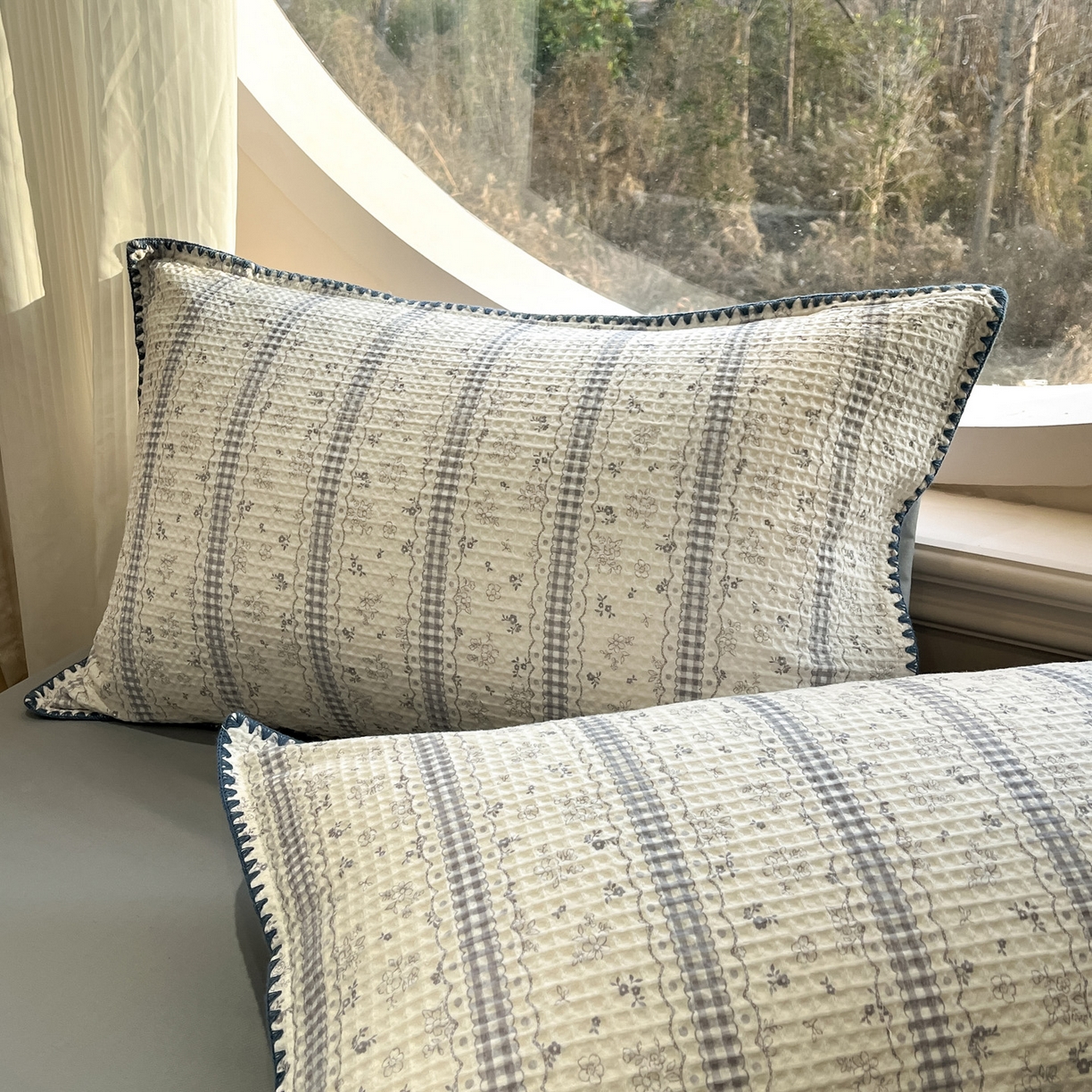 91家纺网 家纺一手货源 找家纺 如一 2026新款全棉华夫格三角针工艺四件套 泡芙-灰