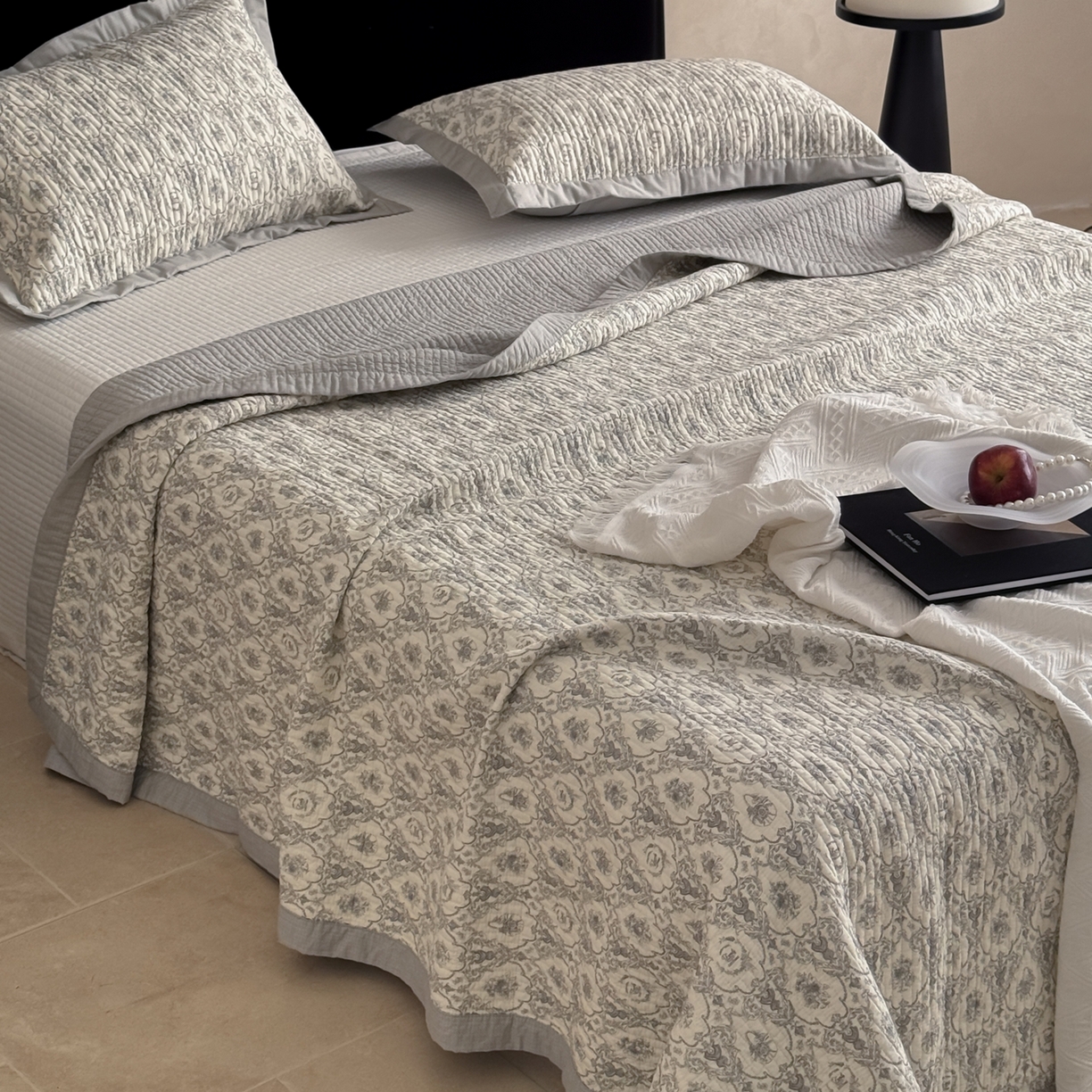 床盖工厂店 2026春夏新款双面100%全棉填充棉花床盖三件套 倾城