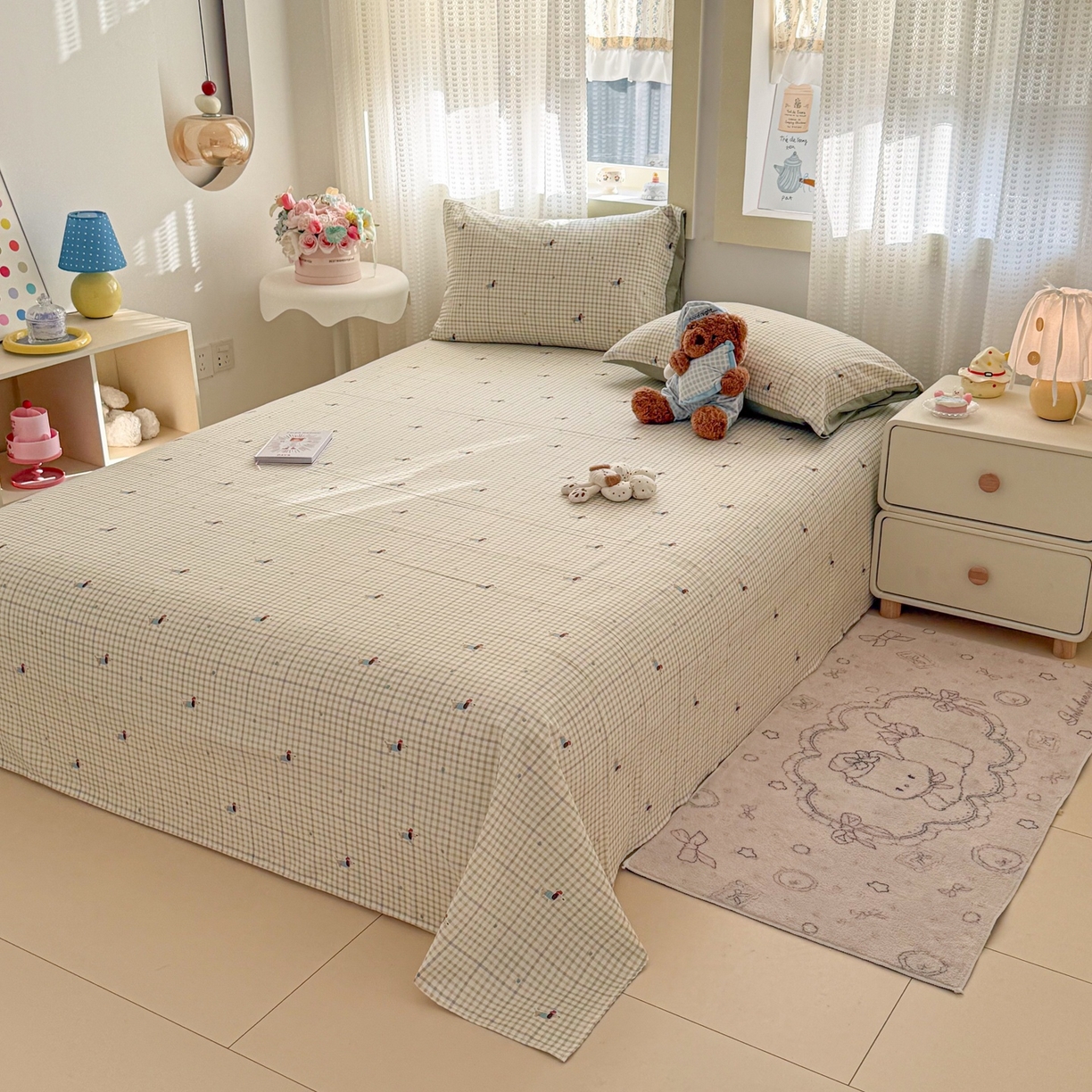 91家纺网 家纺一手货源 找家纺 丽美人家纺 2026新款A类皱皱双层纱印花单床单床单单件 腊肠狗