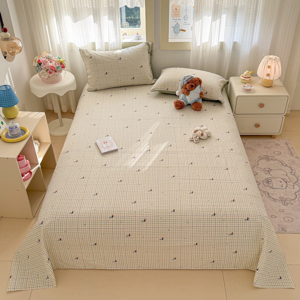 91家纺网 家纺一手货源 找家纺 丽美人家纺 2026新款A类皱皱双层纱印花单床单床单单件 腊肠狗